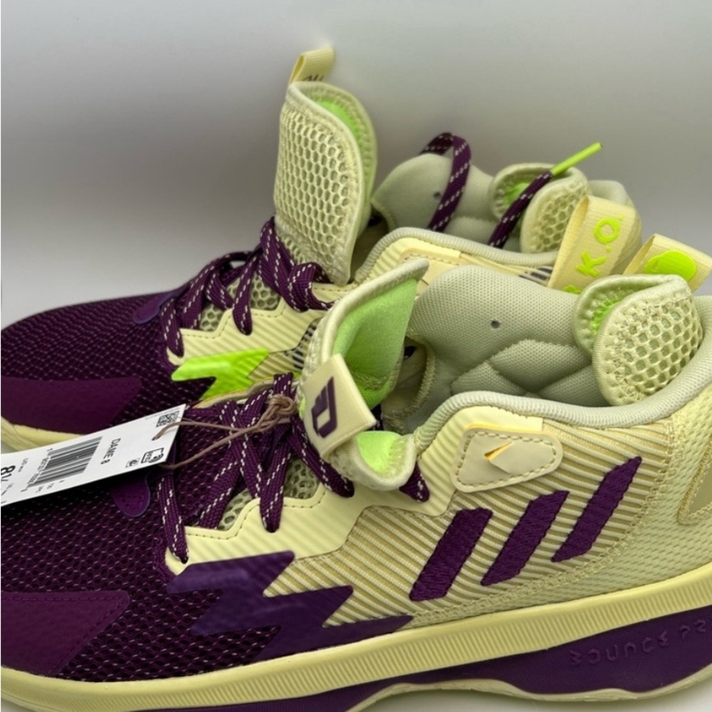NWT Adidas Dame 8 Athletic Shoe Purple/Yellow Sz 9.5 - Picture 2 of 5